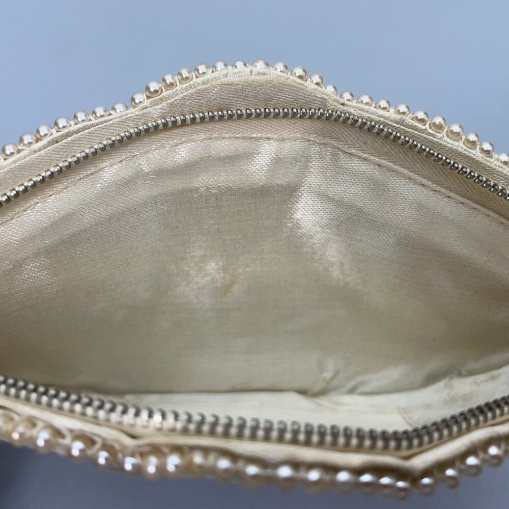Vintage Beaded Clutch Evening Purse Makeup Bag Zip Top Faux String Pearls Small - Picture 8 of 12